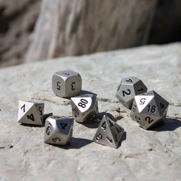 Paladin Roleplaying Silver Metal Dice - Full Polyhedral Set - in Presentation Case