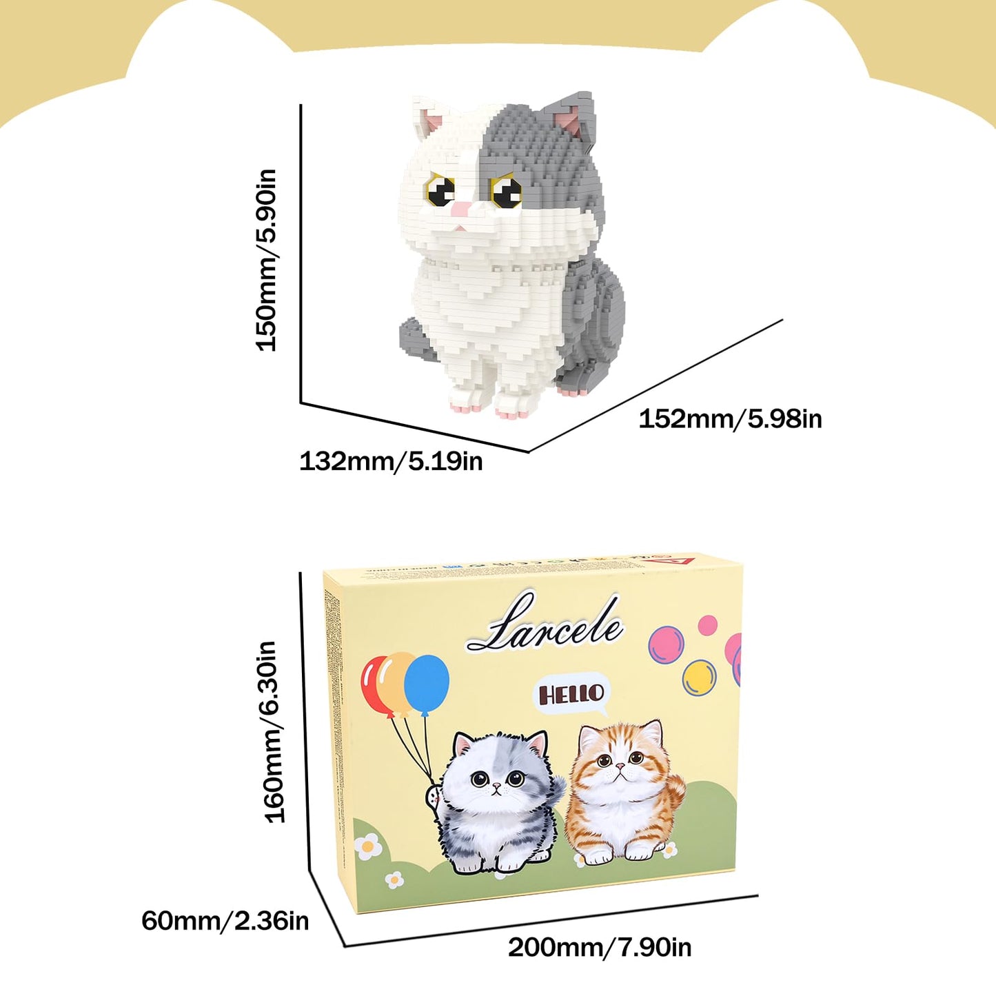 Larcele Micro Building Blocks Set, Diy Mini Building Toy Bricks For Age Over 12 Years, 1412 Pieces Kljm-05 (Munchkin Cat-Grey)