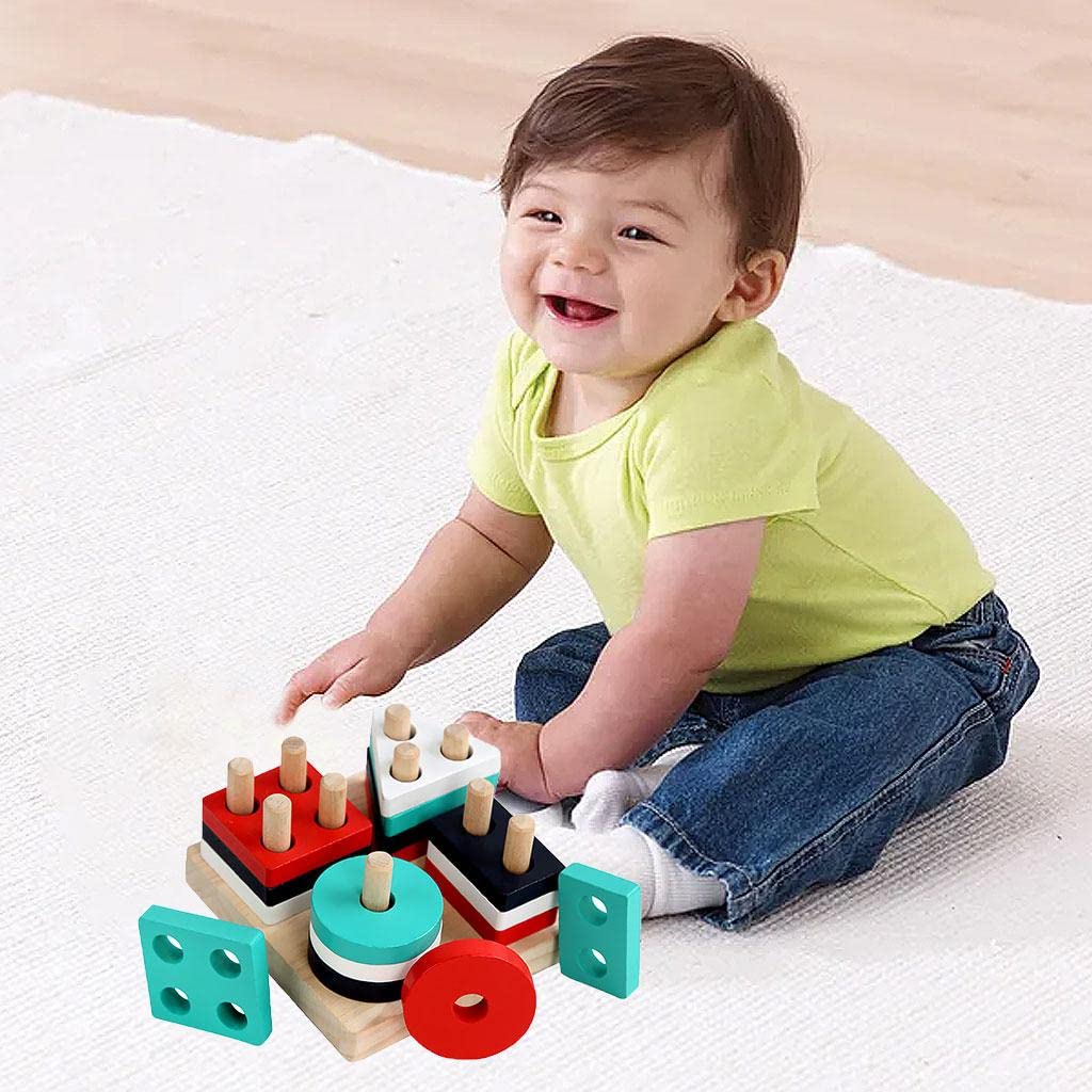 Atorse Wooden Shape Matching Stacking Toys Blocks Sensory Learning Toys For Kids C|Baby | Toys For Baby | Developmental Baby Toy