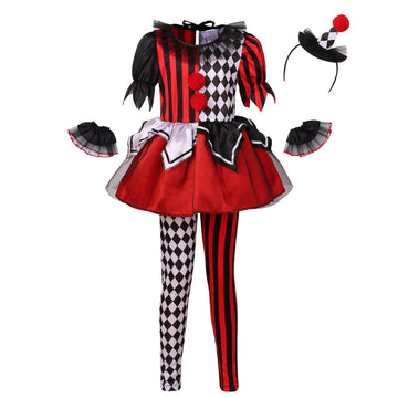 Lmyove Girls Clown Costume, Halloween Dress Up For Kids (X-Large, Red&Black)
