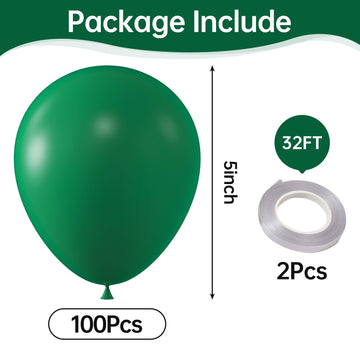 Kalor Dark Green Balloons,100 Pcs 5 Inch Mini Matte Latex Balloons For Balloon Garland Arch, Birthday Decoration, Wedding Party, Baby Shower Decorations