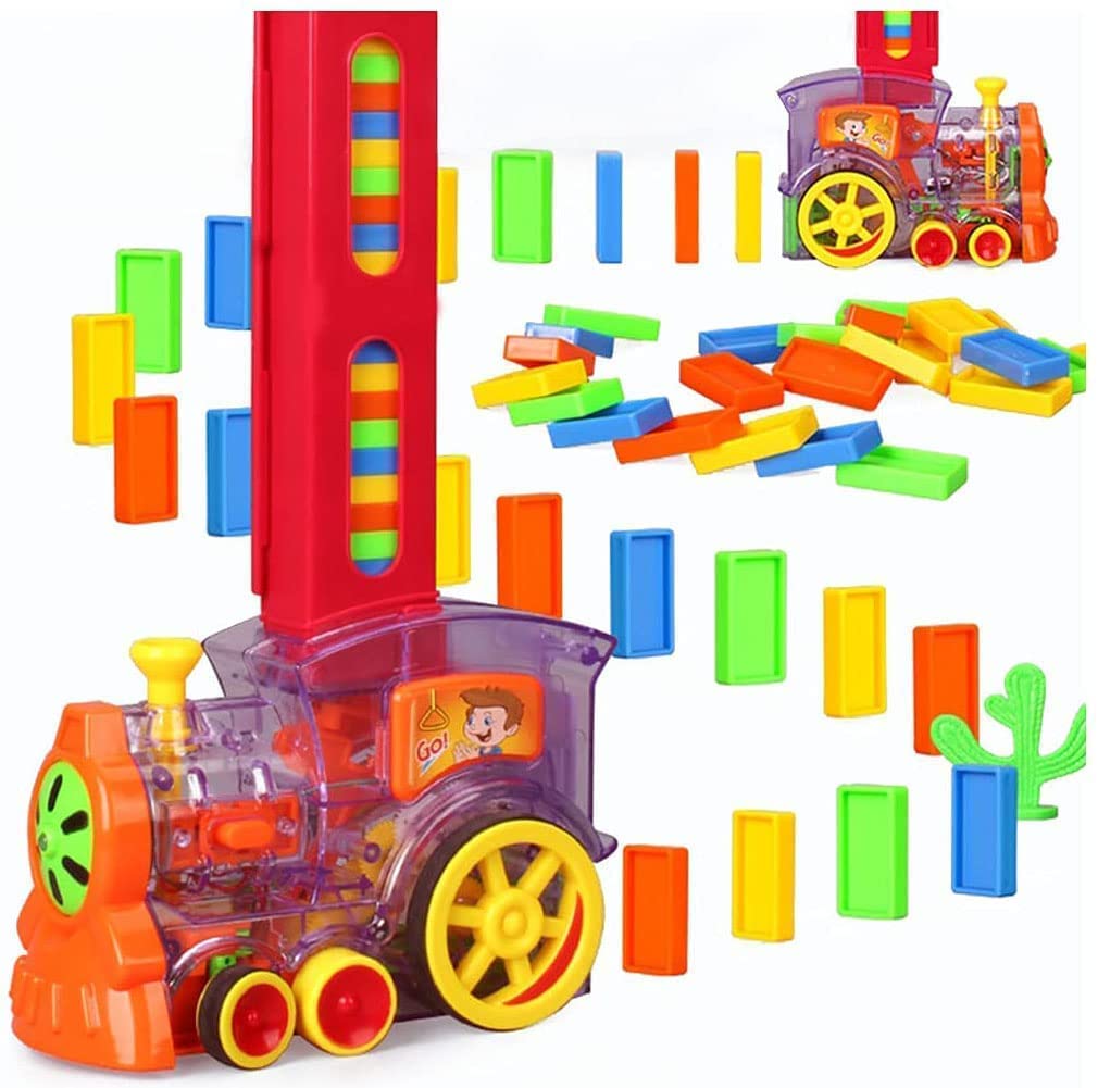 Shofieo Dominoes Funny Train Mega Pack 60 Pcs - Automatic Domino Rally Train Toy With Lights & Sounds | Construction & Stacking 