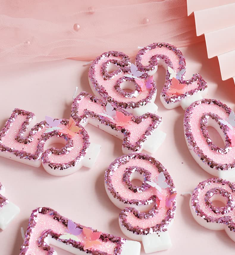 Variouslife Birthday Candles Pink Glitter Number 2, Handmade Wax Sequin Cake Candles, 6in Size