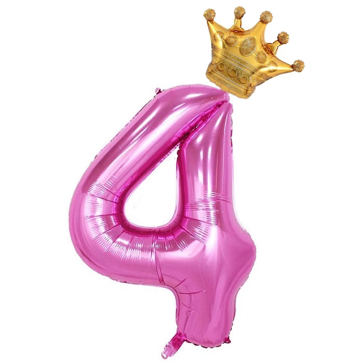 HUAXI 40Inch Pink Number 4 Crown Balloons Set, Aluminum, 4th Birthday & Wedding Celebration Decorations