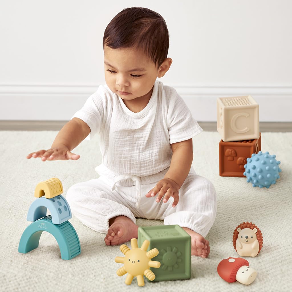 Itzy Ritzy Sensory Blocks Set - Baby Building Blocks 10-Piece Set - Baby Blocks Feature Soft Blocks & Textured Characters - Sensory Toy For Babies & Toddlers Aged 0 Months And Up