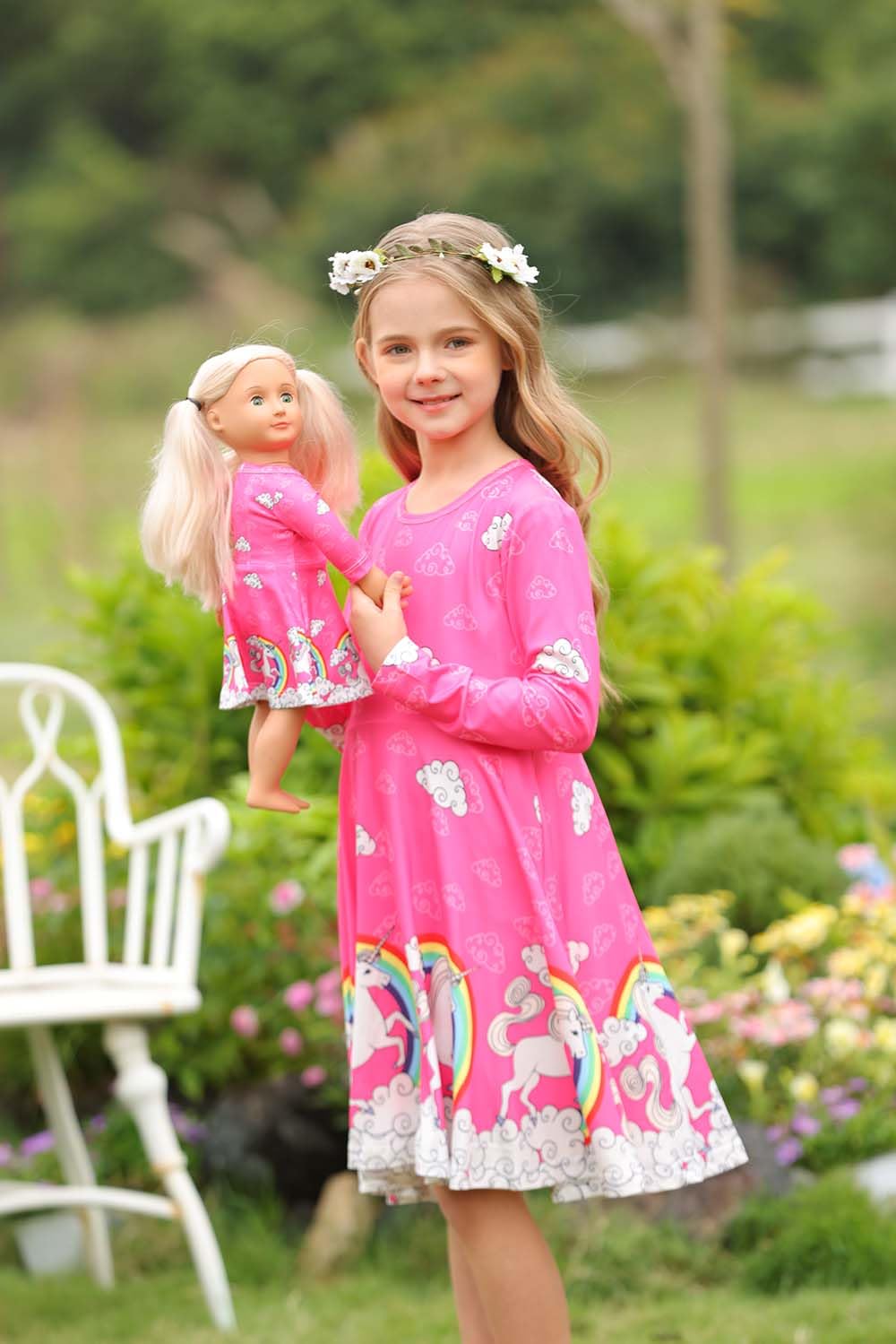 Bow Dream Cute Girl Dress And Matching American Girl Doll Clothes Accessories For Girls Dresses Size 140