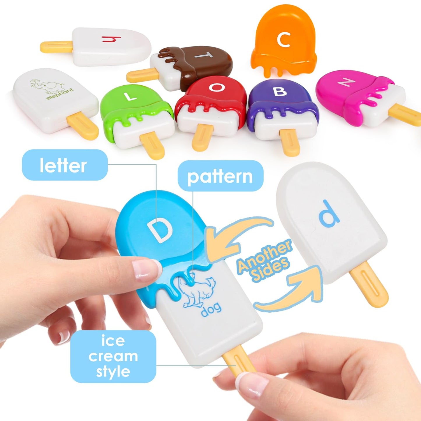 Alphabet Learning Toys Matching Letter ABC Fine Motor Toy Double-Side Ice Cream Toys Preschool Learning Activities Montessori fo