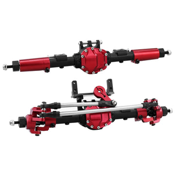 Hybdx Rc Cnc Aluminum Anodized Front And Rear Door Axle Kit Upgrade For 1/10 Rc Crawler Car Scx10 Ii 90046 90047 (Red Black)