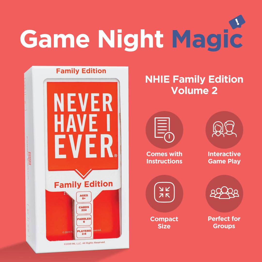 Never Have I Ever Card Game - Family Edition Volume 2, Includes Fun, Engaging Prompts for Interactive Family Game Nights, Vacati