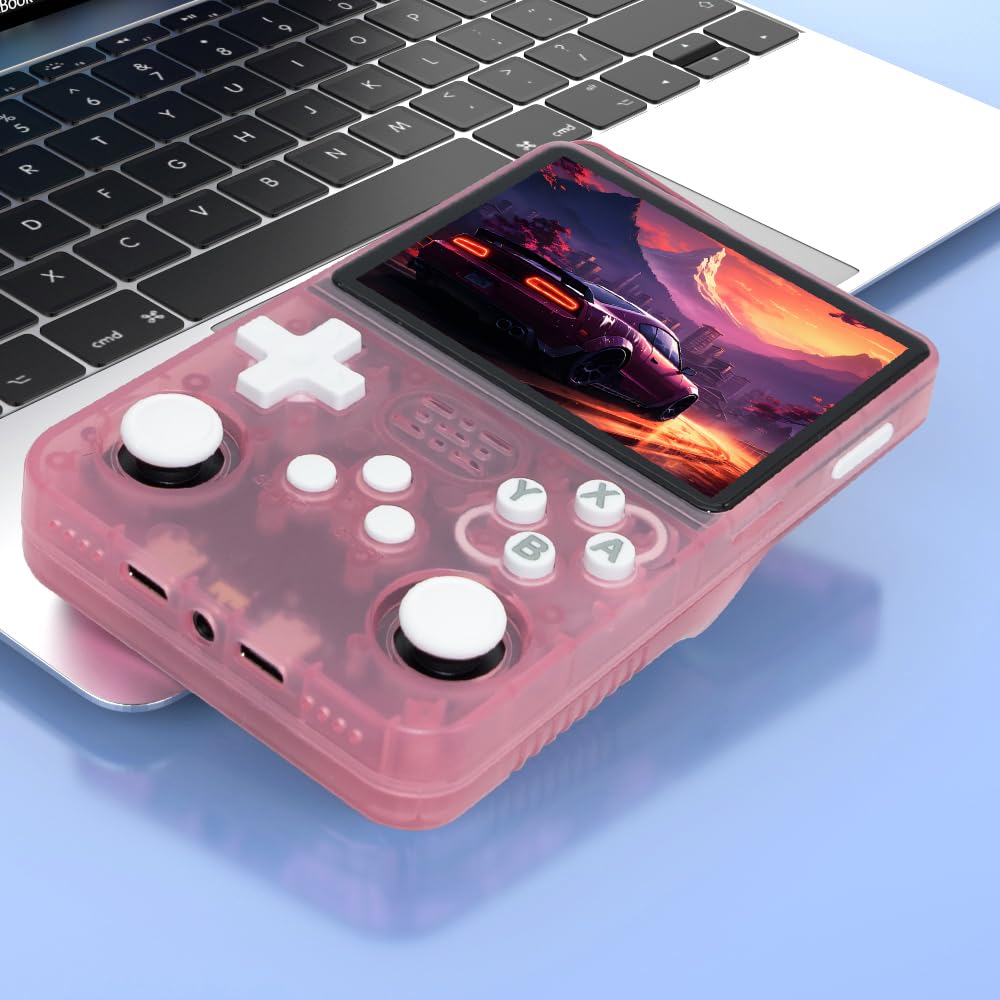 R36S Handheld Game Console 3.5-in 640*480 IPS OCA Screen 3200mAh Opensource System RK3326 Pink Transparent
