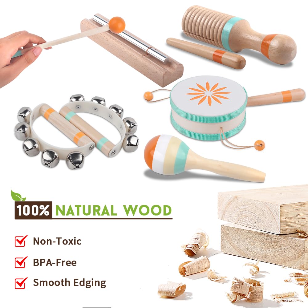 Toddlers Musical Instruments-Baby Montessori Wooden Musical Toys For Toddlers 1-3 Year Old,Kids Percussion Instruments Toy For 1