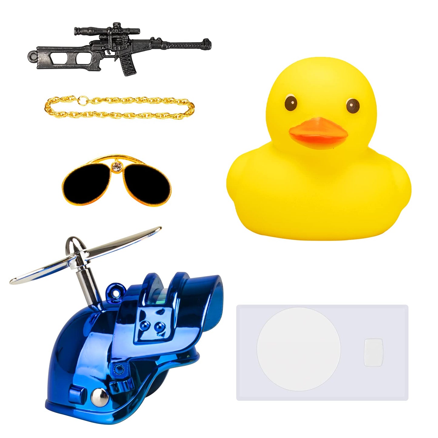 Wonuu Rubber Yellow Duck Car Ornaments Cool Duck Car Dashboard Decorations With Propeller Helmet Sunglasses (Brilliant Blue-Yellow G)