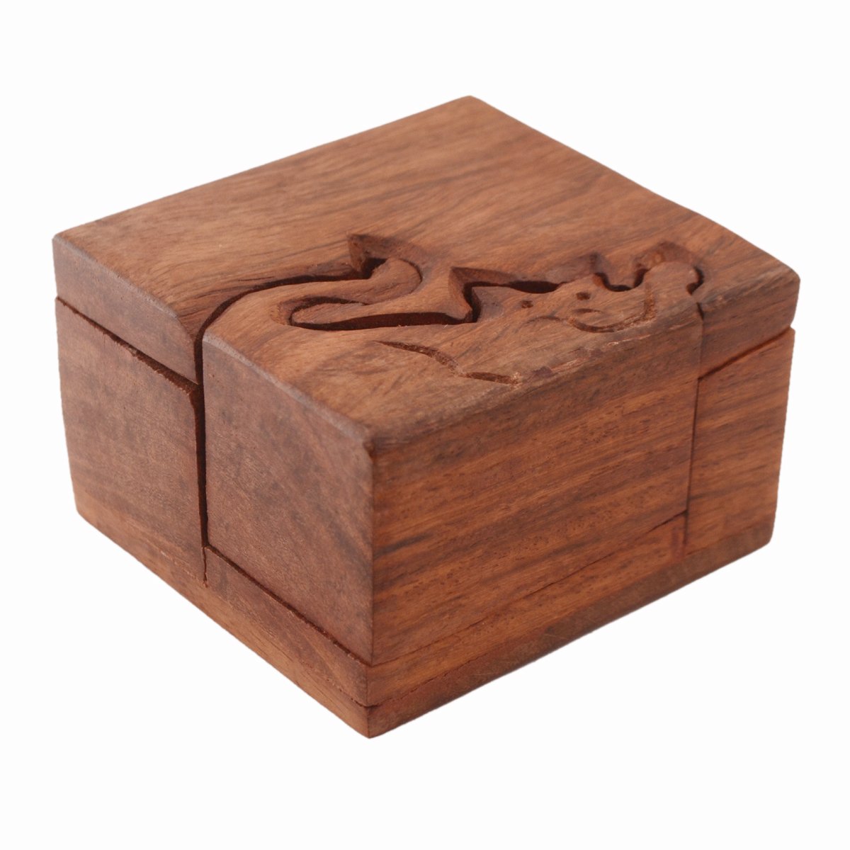 Purpledip Wooden Puzzle Box Cutie Cat: Handmade Mystery Keepsake Magic Game, Brown