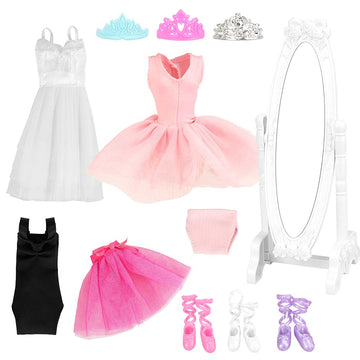 Barwa 3 Sets Ballerina Doll Clothes Ballet Outfits Dance Dresses Costume Mirror Tutu Skirt With 3 Shoes 3 Crown Accessories For 11.5 Inch Girl Doll