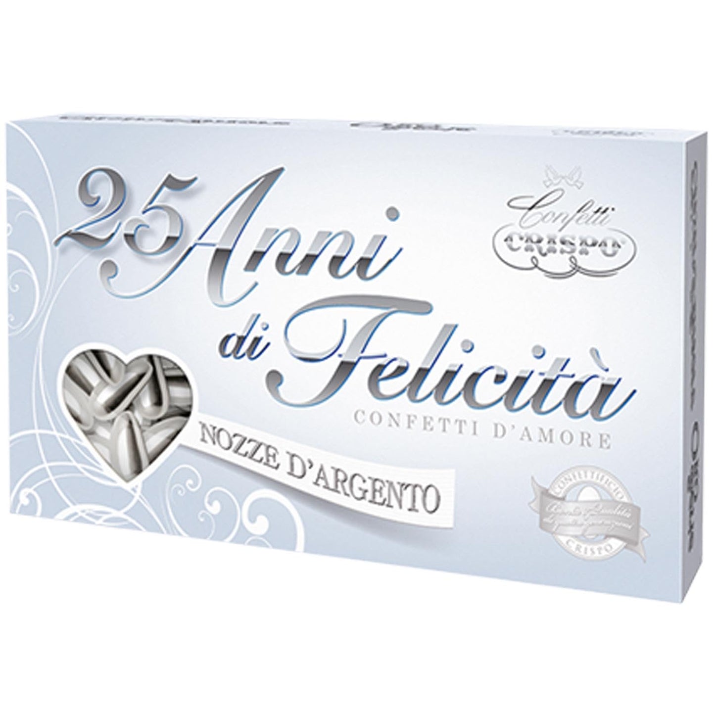 25Th Anniversary Silver Confetti - Jordan Almonds Gift Box - Imported From Italy, 500 Grams