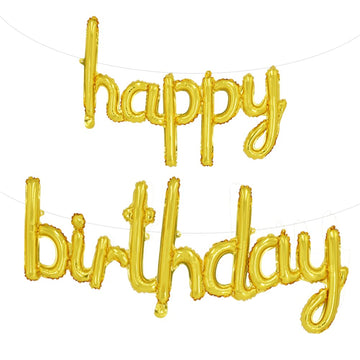 Toniful Gold Happy Birthday Balloons Banner, 16 Inch Mylar Foil Script/Cursive Letters Birthday Sign Banner Balloon Reusable Mat
