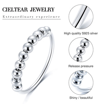 Cieltear Sterling Silver Anxiety Ring For Women Fidget Rings For Women Anxiety Ring With Beads Stress Relief Gifts Spinning Ring