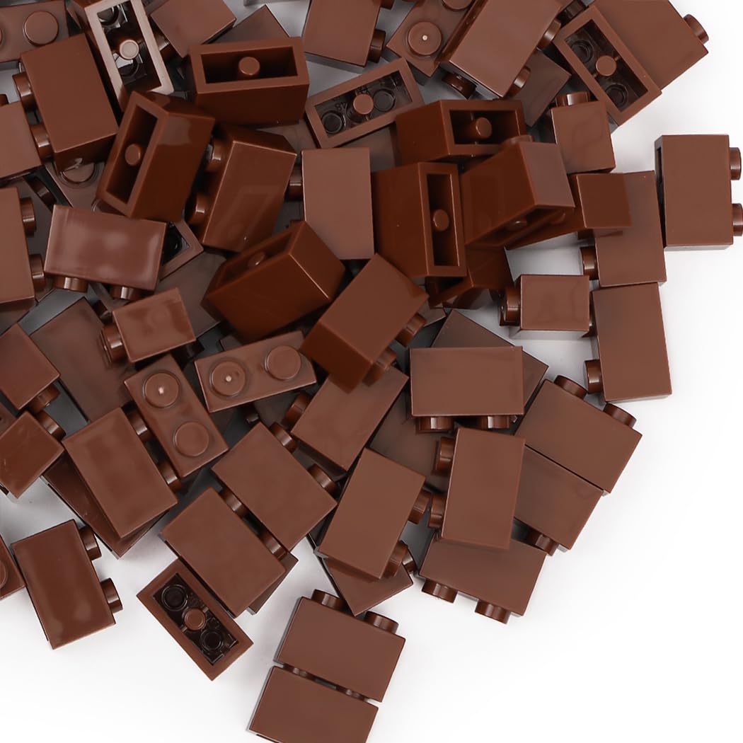 Unirolic Classic Building Bricks Set, 100 Piece 1X2 Basic Building Blocks Stem Creative Building Toys Compatible With All Major Brands(Brown)