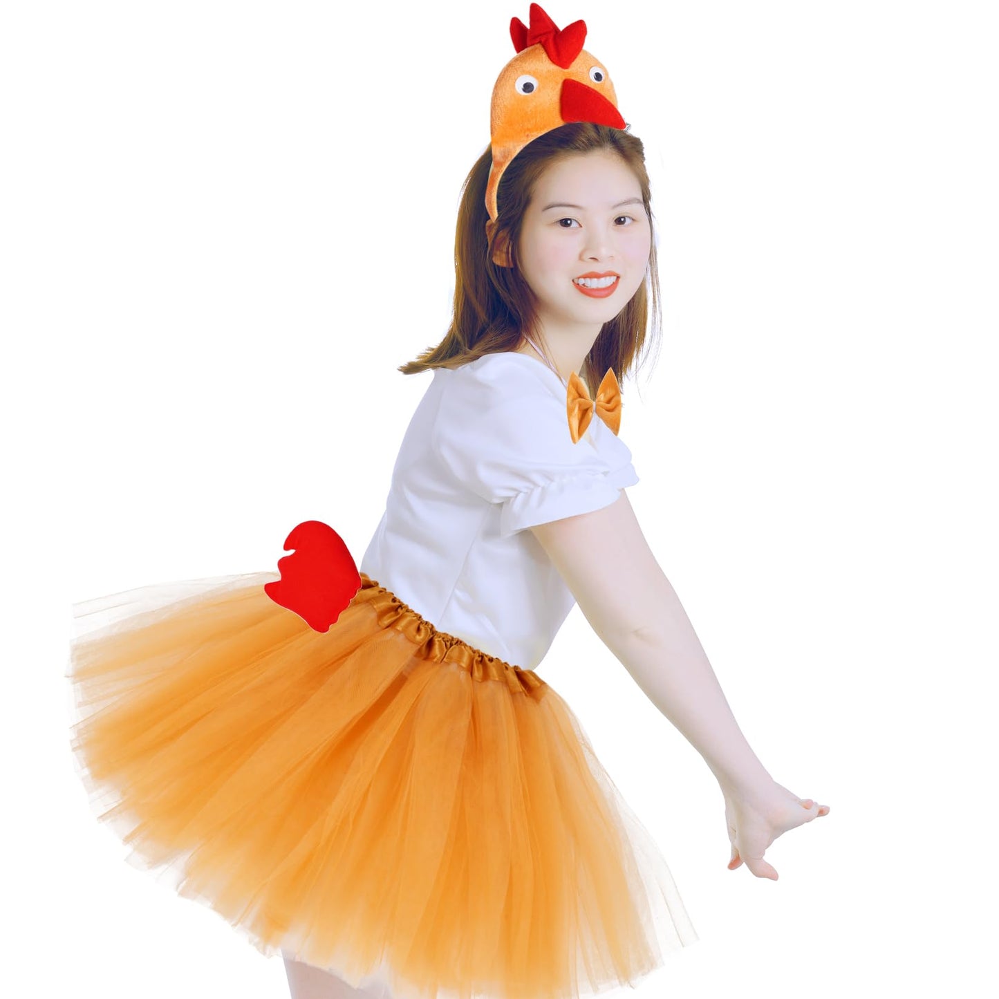 Jmkcoz Chicken 3D Animal Costume 3D Chick Headband Bowtie Tail Tutu Set For Halloween Christmas Cosplay Party (Khaki)