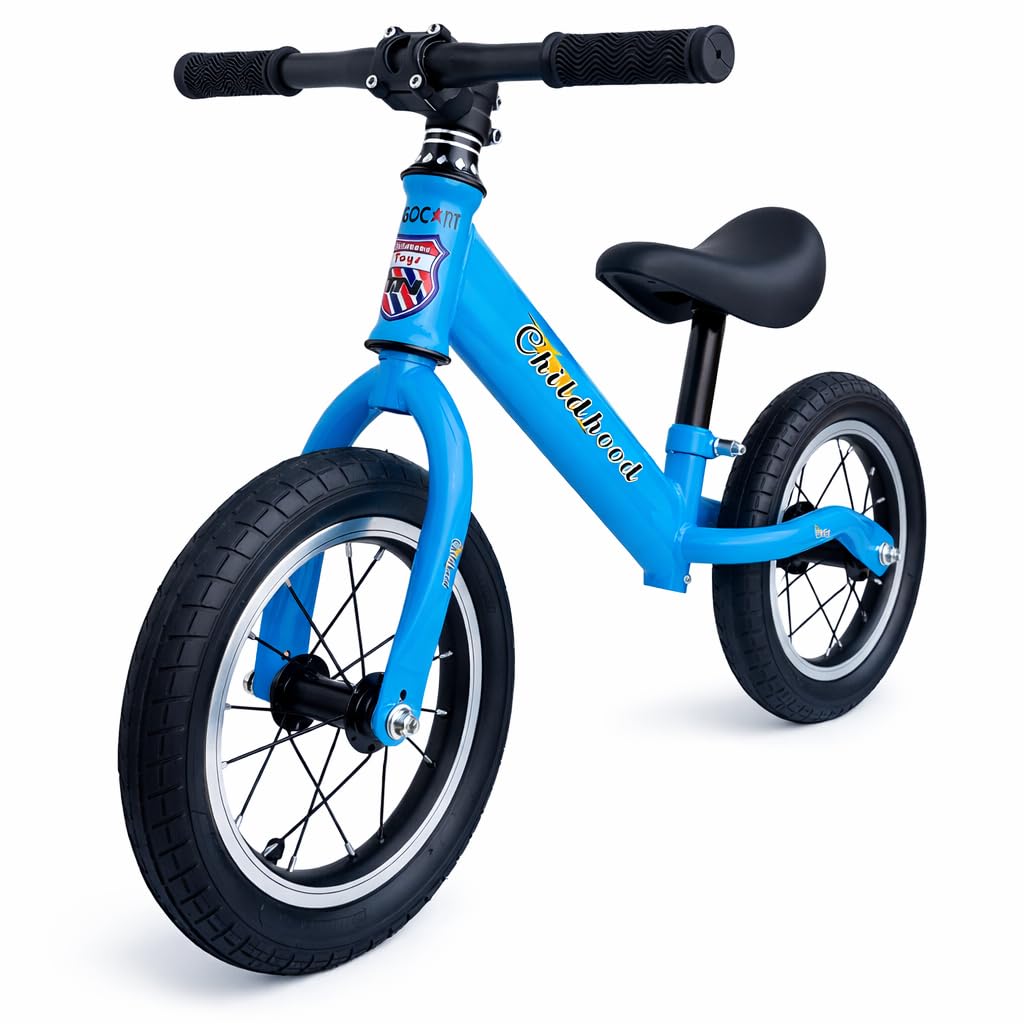 Gocart With G Logo Lightweight Pedal Free Spokes Wheel Adjustable Seat Balance Bmx Bike Bicycle For Girls And Boys (Blue, Black)