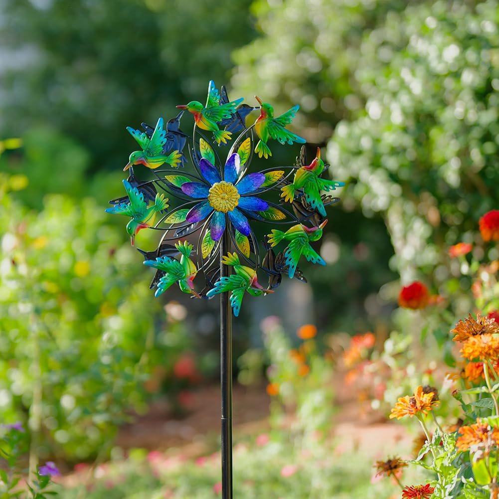 Venniy Hummingbird Wind Spinner, Metal Outdoor Wind Sculptures & Spinners, 68.5 Inch Double Windmill Spinner For Yard Lawn Garde