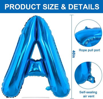 Toniful 40 Inch Large Blue Letter A Balloons Giant Alphabet Letter Balloons,Foil Mylar Big Balloons For Birthday Party Anniversa