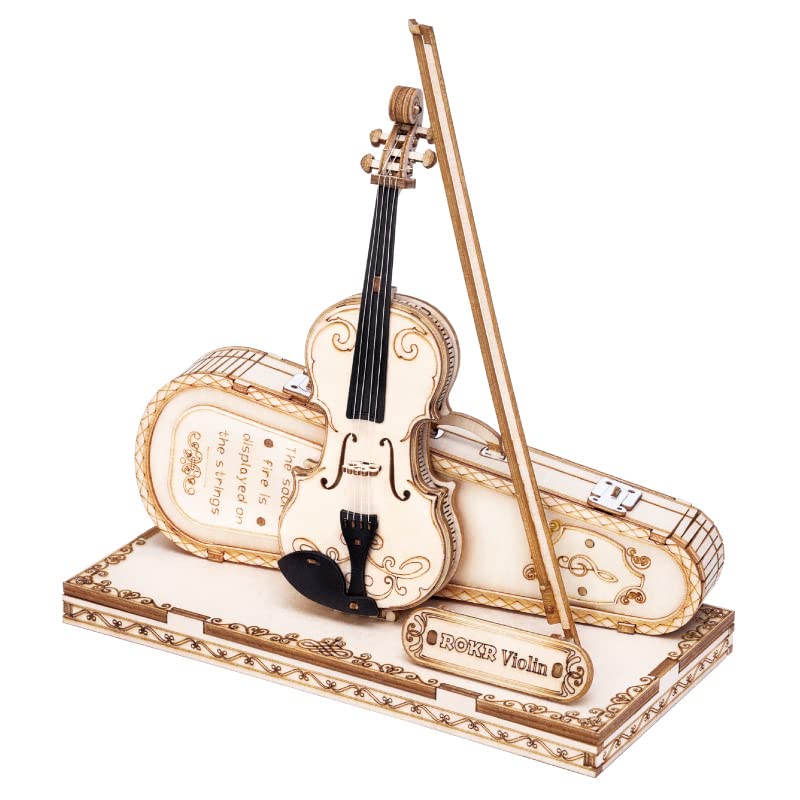 Rokr Wooden 3D Puzzles For Adults Violin, Musical Instrument Model Kit 3D Puzzles For Teens And Kids To Build, Desk Decor/Diy Ho