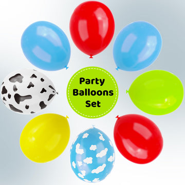 Toy Inspired Story Balloons, 67Pcs 12 Inch Cow Pattern Cloud Yellow Red Blue Green Latex Balloons For Kids Boys Girls Inspired S