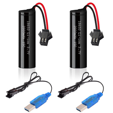 VICMILE 3.7V 2000mah Li-ion Battery 2Pack with 2 USB Chargers SM-2P Plug 15C RC Recgargeble Battery Compatible with DE45 DE42 Re