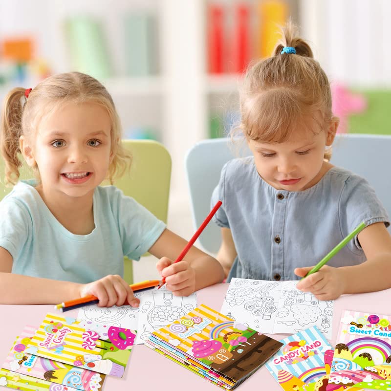 ANGOLIO 24Pcs Candyland Kids Coloring Books Bulk Coloring Activity Books, Color Your Own Candy Land DIY Carfts for Boys Girls, E
