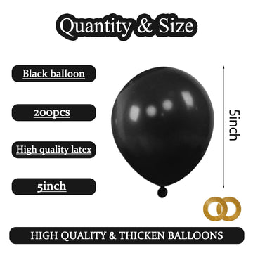 Kawkalsh 200Pcs 5 Inch Black Balloons, Small Mini Latex Balloons For Party Birthday Baby Shower Anniversary Festival Arch Garlan