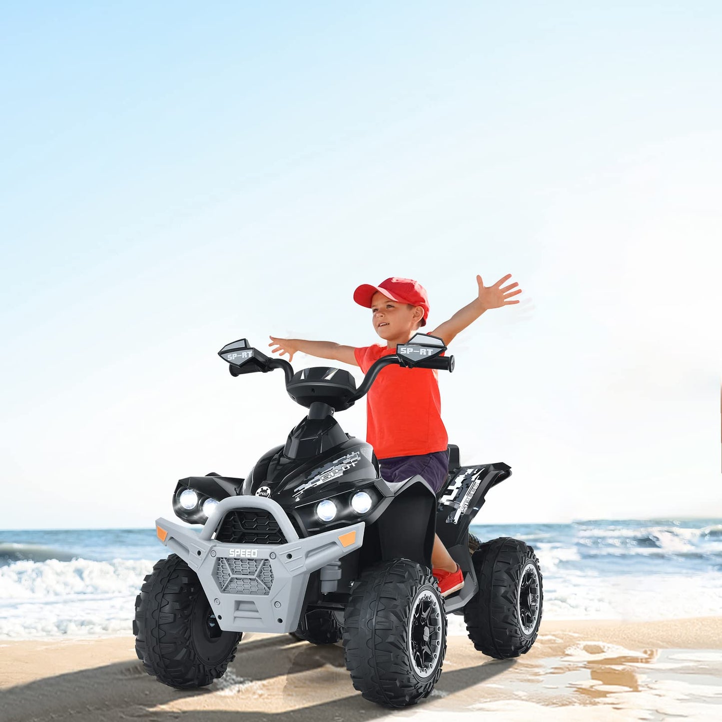 Olakids Ride On Atv, 12V Kids 4 Wheeler Battery Powered Toy Car For Toddlers, Electric Rear Motorized Quad Vehicle For Boys Girls With Led Lights, Music, Horn, High Low Speed, Soft Start (Black)