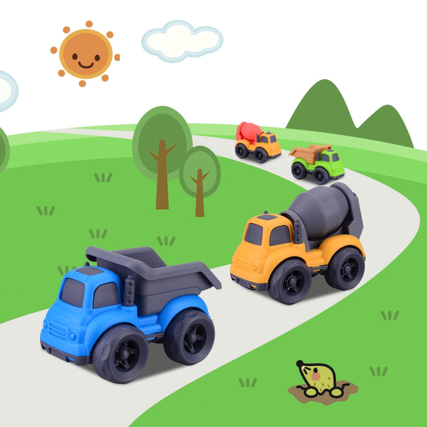 Aigitoy Toddler Car Toys For 3 4 5 Year Old, Bpa Free, Phthalates Free, Pvc, Dump Truck, Mixer Cement, Easter Basket Christmas B