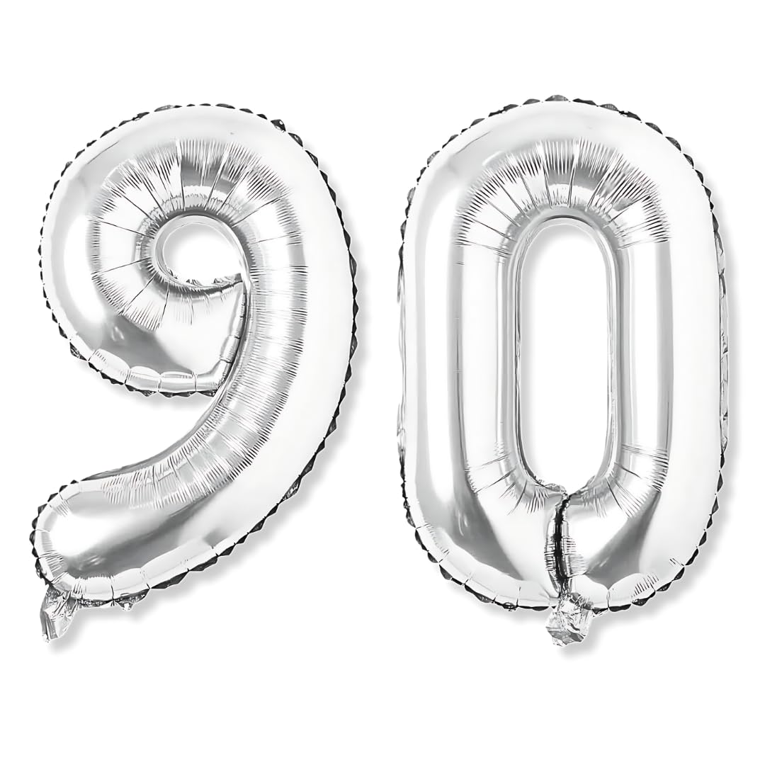 Flyloons 90 number Silver Foil Balloon 16 inch Size Birthday Decoration Items Pack of 2 | 90th Year Balloons | Ninety