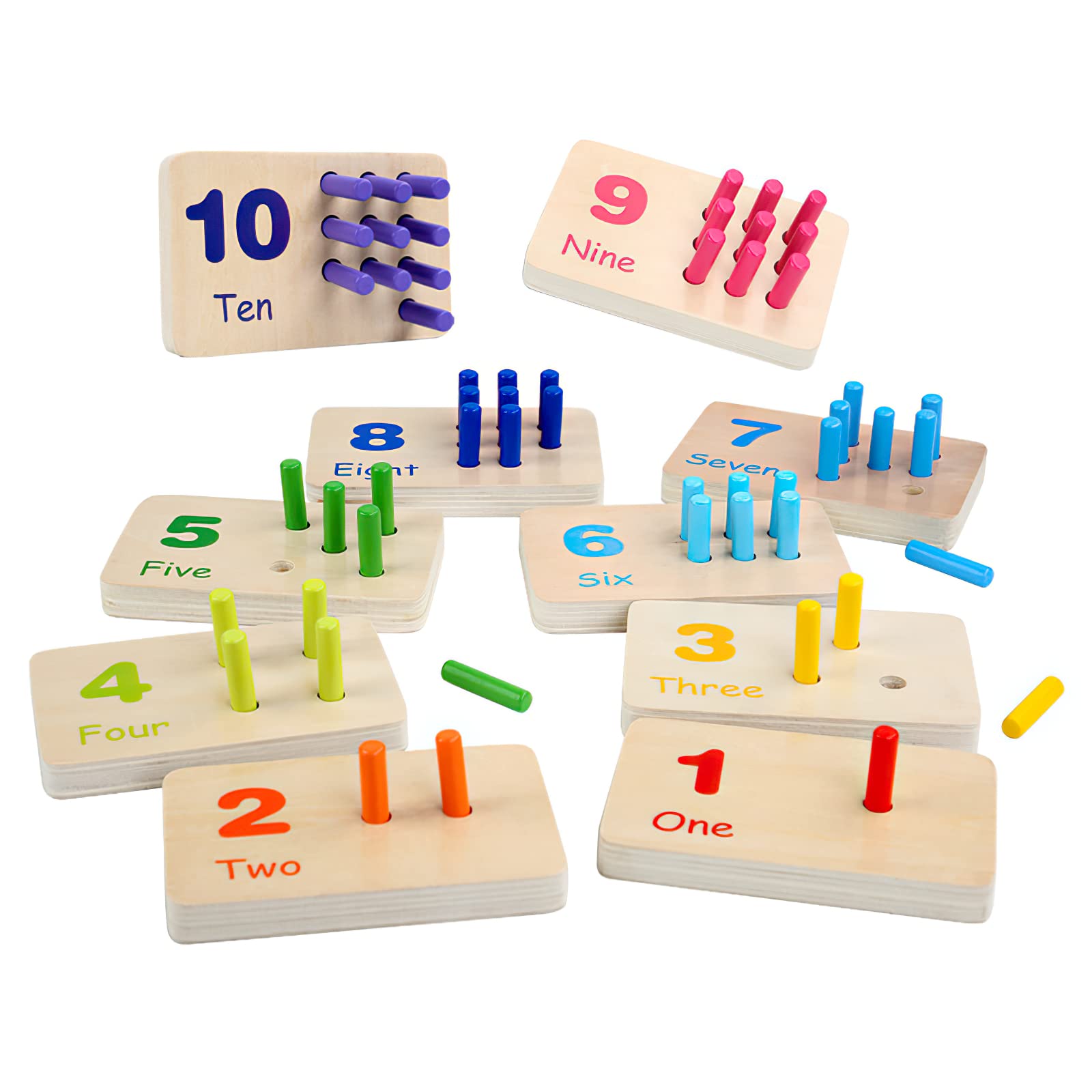 Mikneke Montessori Number Counting Peg Board, Wooden Math Manipulative Materials For Preschool, Number Montessori Learning Toy For Toddlers & Kindergarteners (Colorful Peg)