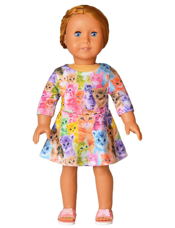 Cat Dresses For Girls & Doll 18 Inch Long Sleeve Fall Winter Kids Dresses 6 7