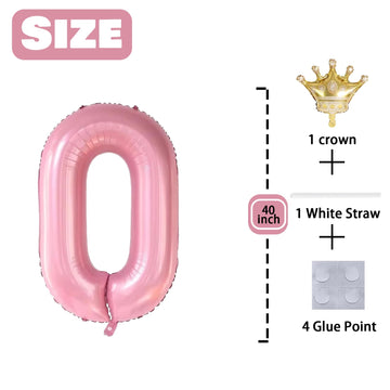 0 Number Balloon Pink 40 Inch Big Foil Crown Helium 0Th Balloons For 0 Year Old Boy Girl Birthday Party Decorations Wedding Anni