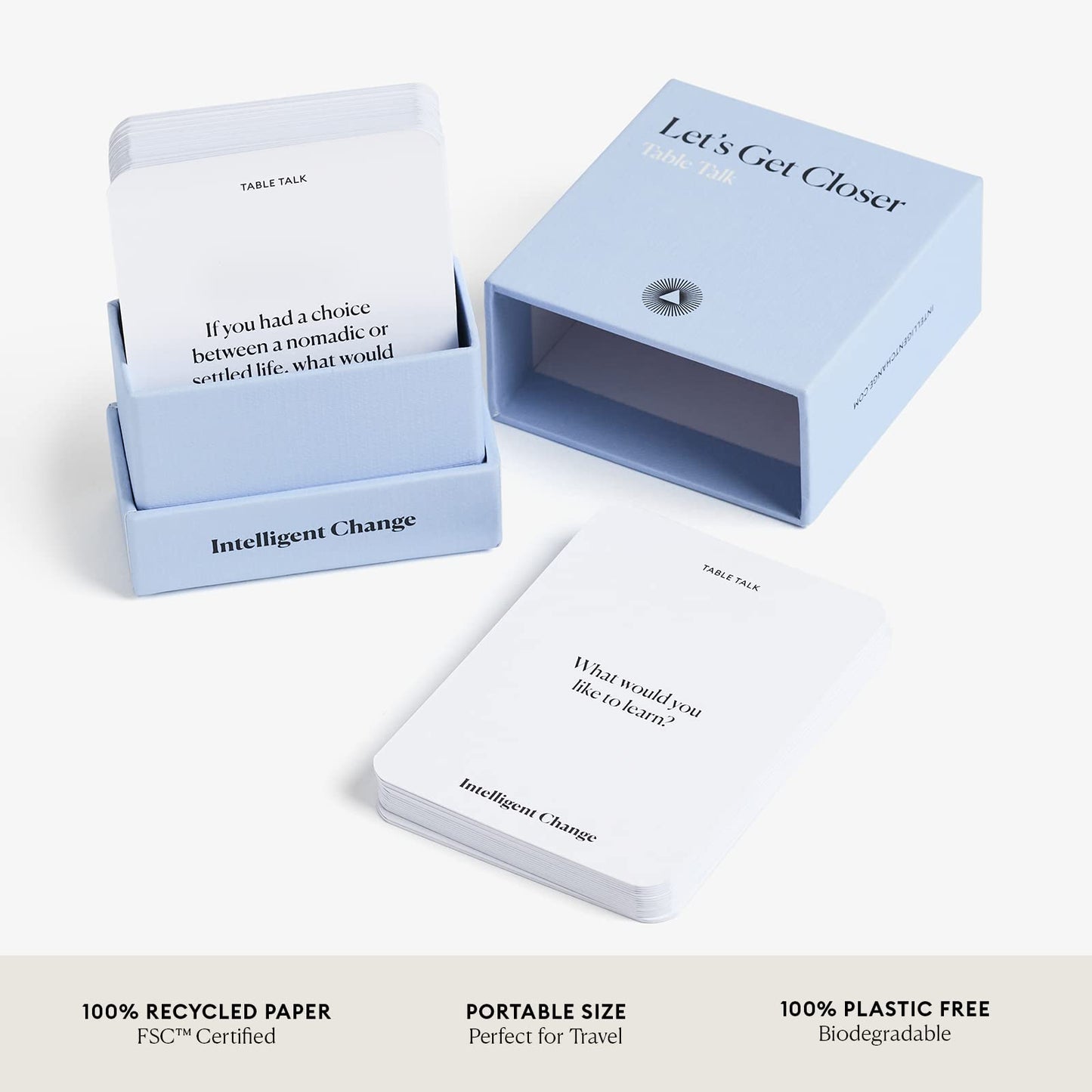 Intelligent Change Get Closer: Table Talk Conversation Cards, Dinner Party Conversation Starters, Fun Talking Card Game Friends, Family, & Couples, Icebreaker Game 52 Question Cards