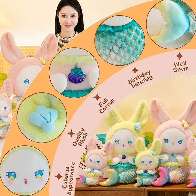 Elainren Cute Mermaid Shape Bunny Plush Toy Cuddle Blue Mermaid Fish Stuffed Marine Doll Gifts/14 ' '