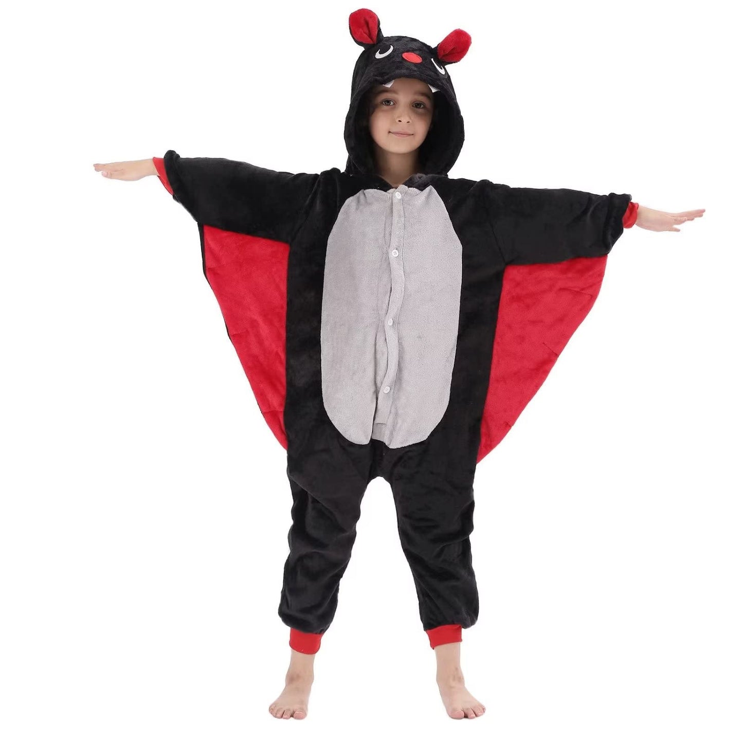 Lobujou Kids Onesie Costume For Boys Girls Halloween Animal Cosplay One Piece Flannel Hooded Black Bat L