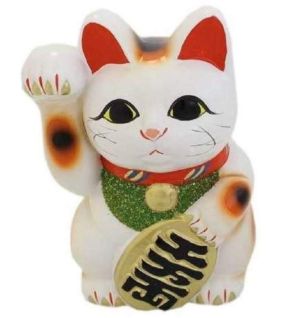 Tokoname Ware Lucky Cat 7.5'' Porcelain Maneki Neko - Right Hand, White, Model 14-03