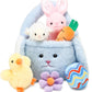 7 Piece Plush Stuffed Animals Playset Toys With Rabbit, Chick, Lamb, Carrot, Egg, Flower, Furry Bag, Soft Basket Set Toys For Gi