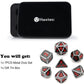 Haxtec Ancient Silver Metal DND Dice Set D&D 7PCS Large Rounded Antiue Iron RPG Dice Red Numbers for Dungeons and Dragons TTRPG