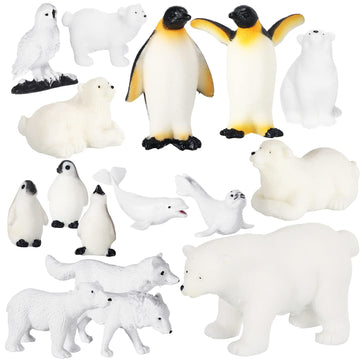 16 Pcs Polar Animals Figurines Antarctic Animals Set Plastic Arctic Animals Toys with White Bear Penguin Figurines Whale Seal Wolf Cat Figures for Over 6 Aged Kid mature-themed Party Favor(Vivid Style)