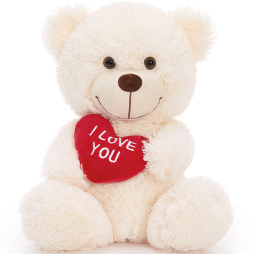Maogolan Small Teddy Bear With Red Heart, I Love You Valentines Day Teddy Bear Stuffed Animal White,Velvet Red Heart Valentines 