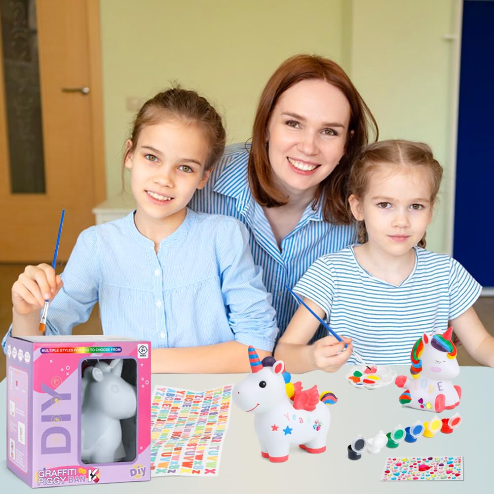 Gwahsa 2 Pcs Arts And Crafts Supplies Painting Kit For Kids Ages 4-8 8-12, Paint Your Own Piggy Bank Night Light Craft Kits For