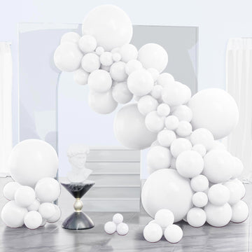 PartyWoo Balloons - 140 pcs Matte White Balloons, 5-18 Inch Sizes, Rubber, Perfect for Garland & Arch Decorations