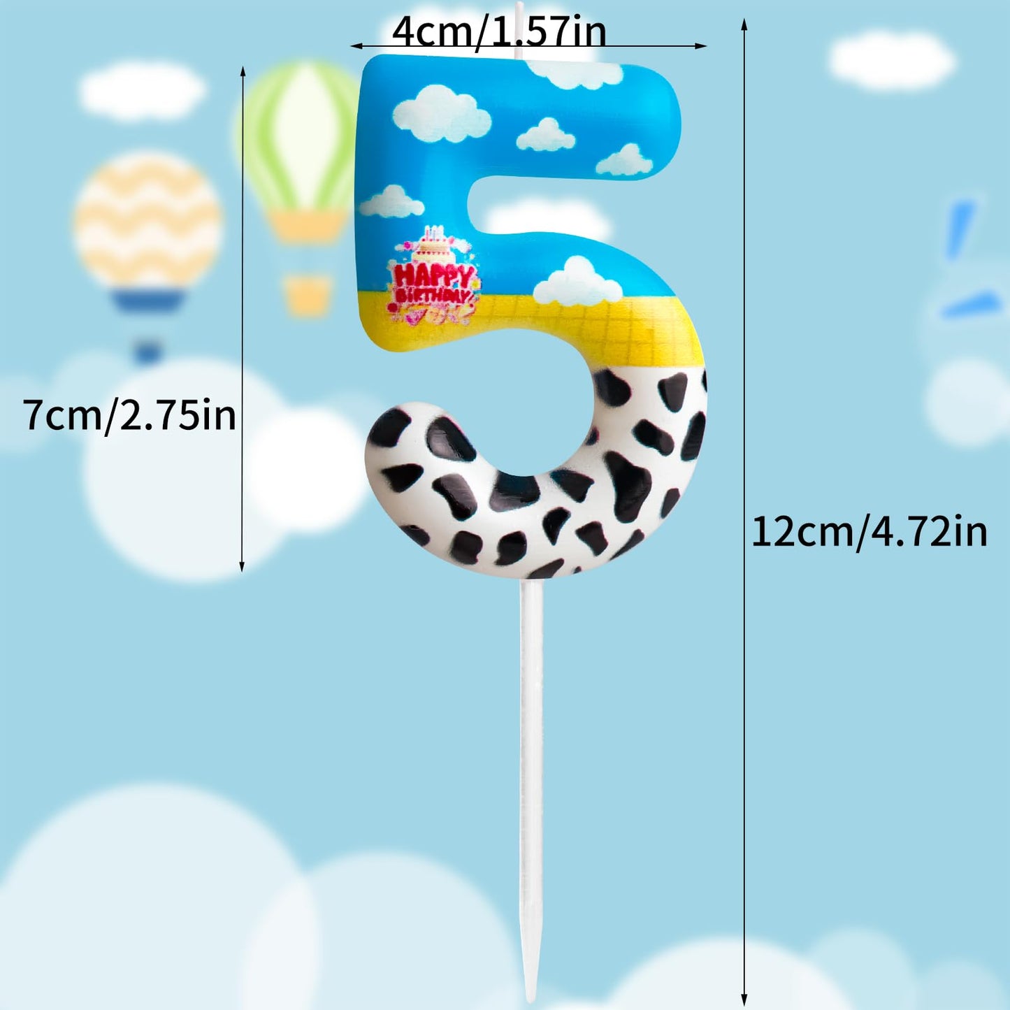 Zi Lan Toy Inspired Game Birthday Candle Cartoon Story Birthday Party Decorations Blue Sky White Cloud and Black Cow Birthday Ca