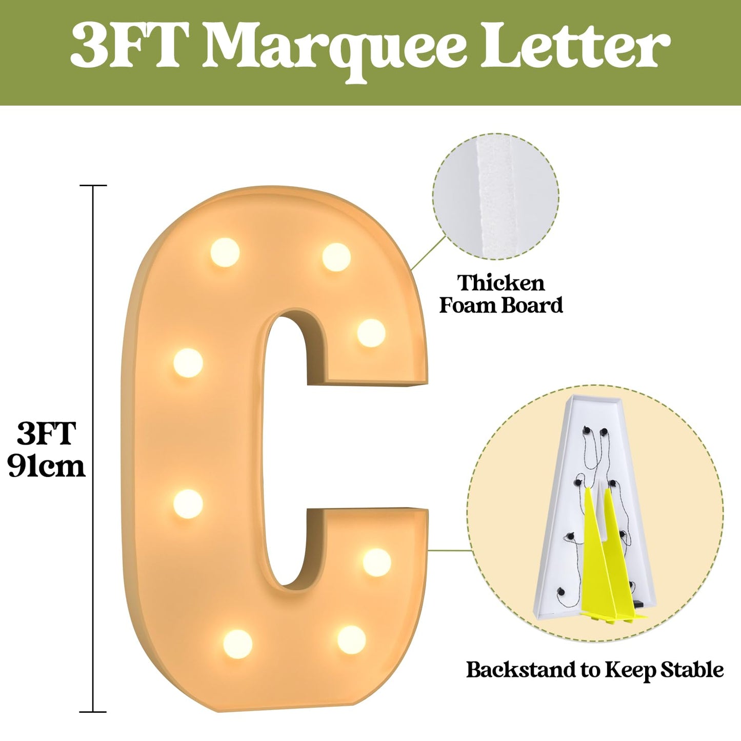 3Ft Marquee Light Up Letters, Large Marquee Letters C For Party Decorations, Big Baby Letters For Baby Shower Birthday Party Dec