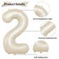 40 Inch Cream Number 2 Balloon, Beige Large 2Nd Birthday Balloons, Digital 2 Cream White Giant 2 Foil Balloon Helium For Boys Gi